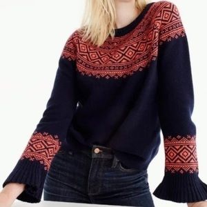 J. Crew Navy and Red Geometric Crew Neck Sweater